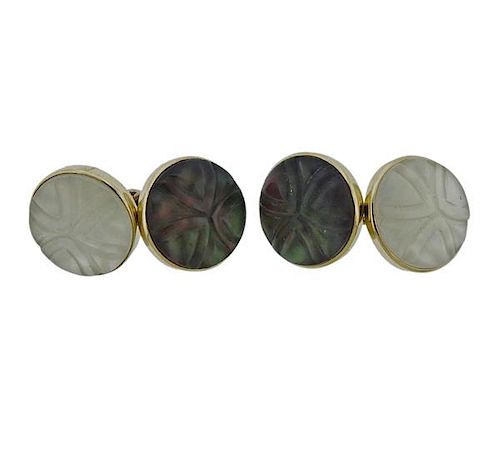 Trianon Carved Crystal Mother of Pearl 18k Gold Cufflinks