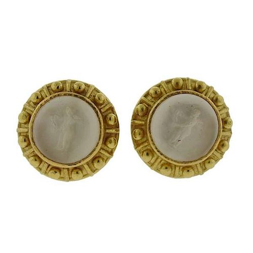 Elizabeth Locke Venetian Glass Intaglio 19k Gold Earrings