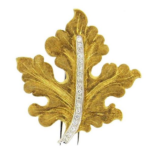 Buccellati Diamond 18k Gold Leaf Brooch Pin