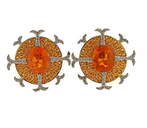 Piranesi 18k Gold Diamond Sapphire Fire Opal Earrings 