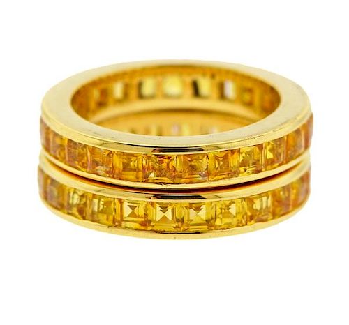 18K Gold Yellow Sapphire Band Ring lot of 2