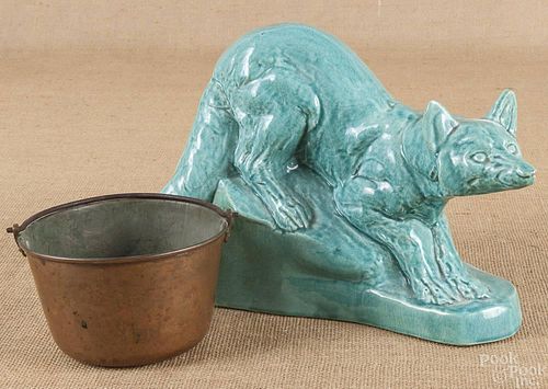 Art pottery fox, early 20th c., 9'' h., 13'' w., to