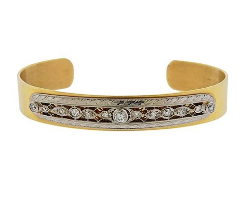 Platinum 14K Gold Diamond Cuff Bracelet