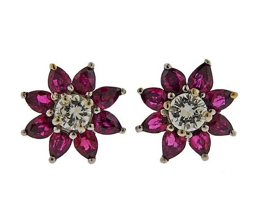 Tiffany &amp; Co Platinum Diamond Ruby Earrings 