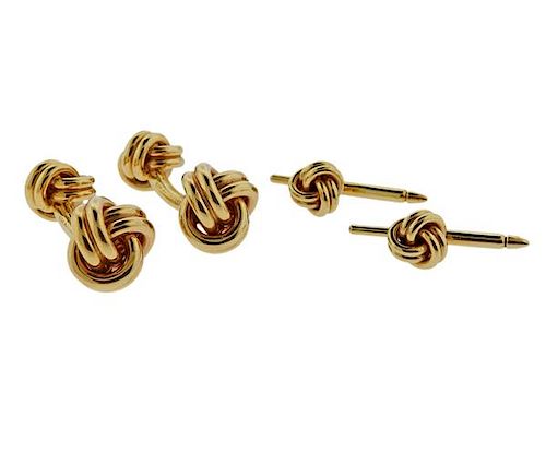 Tiffany &amp; Co 14K Gold  Knot Cufflinks Stud Set