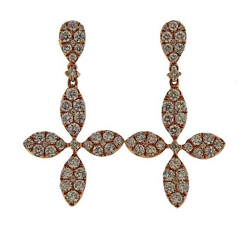 18k Rose Gold Diamond Flower Earrings 