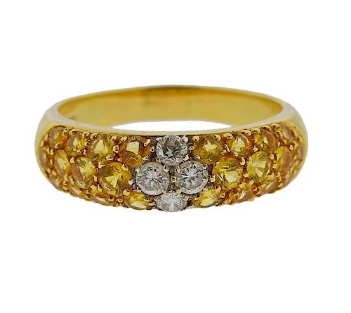 18k Gold Diamond Yellow Sapphire Ring 