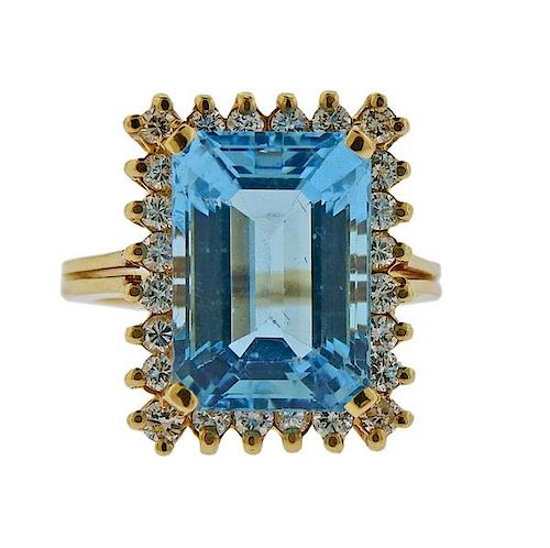 14K Gold Diamond Blue Topaz Ring