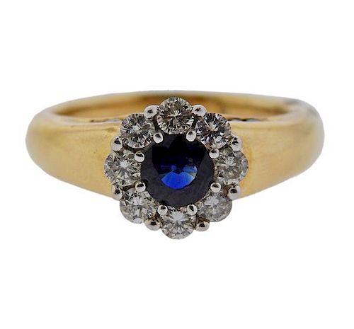 14K Gold Diamond Sapphire Flower Ring