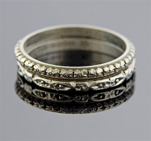 Art Deco Platinum Repousse Band Ring Lot of 2