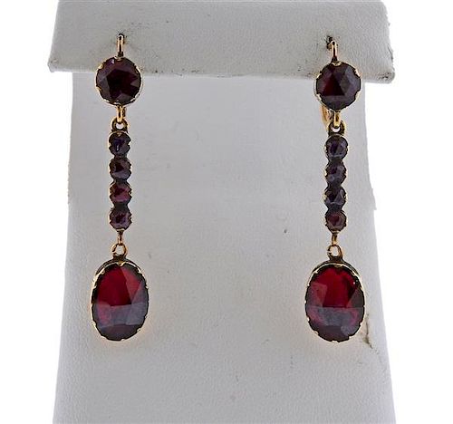 Antique Victorian 18K Gold Red Stone Earrings