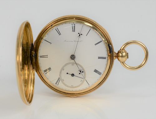 American Watch Company 18 Karat Gold Closed Face Pocket Watch, key wind, works marked Appleton Tracey Co. Waltham Mass. 44.3 millimeters, total weight