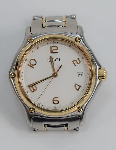 Ebel Mens Wristwatch, stainless steel with 18 karat gold bezel, 1911 model with box and paperwork.