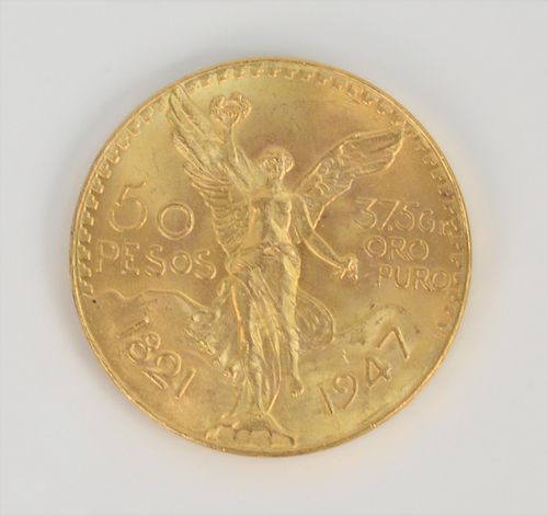Fifty Peso Mexican Gold, 1947. 41.7 grams.