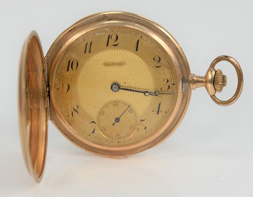 Lancet 14 Karat Gold Closed Faced Pocket Watch, inside door gold plated marked Chronometre Maxima Qualite. 52 millimeters.