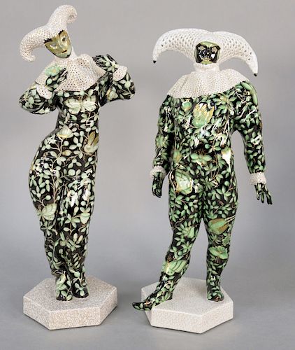 Pair of Herend Porcelain Carnival Figures, in Zova pattern, carnival man and carnival woman from carnival series by Imre Schrammel, both edition of 10