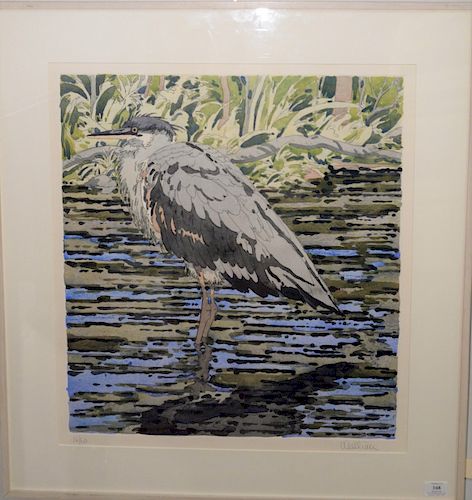 Neil Gavin Welliver (1929 - 2005), Great Blue Heron, hand colored etching, pencil signed lower right Welliver number 16/60. sight size 26" x 23". Prov