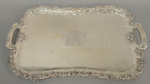 Tiffany and Company Sterling Silver Tray, marked Tiffany and Company Makers number 5752 942. length 29 inches, 233.7 troy ounces.