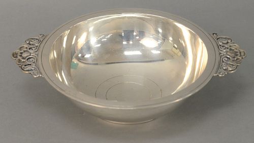 Tiffany and Company Sterling Silver Bowl, with open work handles, marked Tiffany and Company makers. length 11 1/4 inches, 19 troy ounces.