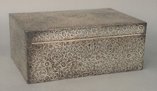 Shreve Crump and Low Company, sterling silver jewel box with hinged lid and all over floral chasing with felt fitted interior (gross wt. 58.6 without 