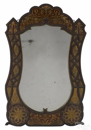 Carved folk art mirror, ca. 1870, 41 1/4'' x 28''.