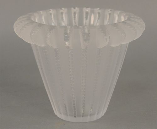 Rene Lalique Glass Vase, "Royal" having frosted and moulded glass, marked Lalique France. height 6 1/4 inches.