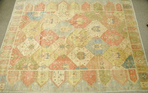Oushak Oriental Carpet, with overall panel designs. 13' 2" x 17' 2". Provenance: Estate from Sutton Place, N.Y. name withheld by request