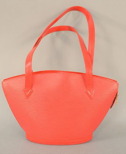 Louis Vuitton "St. Jacques" Handbag, red epi leather, tonal alcantara lining, zip closure at top, side marked LV, interior marked Louis Vuitton parts,