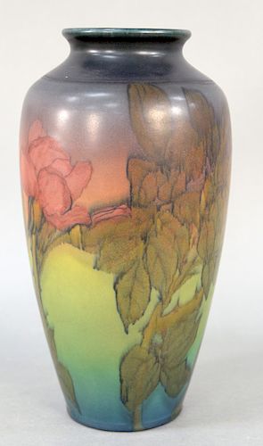 Elizabeth Neave Lincoln Rookwood Vase, 1928 mat glazed decorated with blossoming chrysanthemum flowers, bottom having Rookwood logo XXVIII 614c, initi