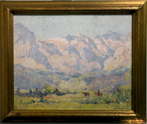 Guy Carleton Wiggins (1883 - 1962), Cracker Lake Trail 1924, oil on canvas, signed lower right Guy WIggins 1924, titled, dated and signed on back. 20"