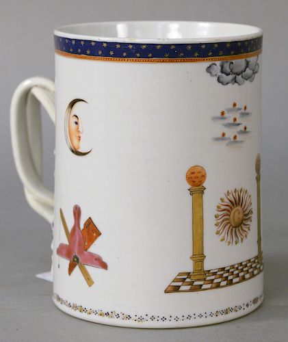 Large Chinese Export Masonic Mug, 18th century cobart with gilt star rim over masonic motifs and symbols.