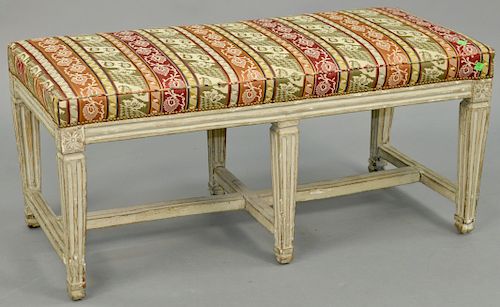 Louis XVI Bench, upholstered seat on rectangle base with square tapered legs and stretcher base. height 18 inches, top 17 1/2" x 39". Provenance: An E
