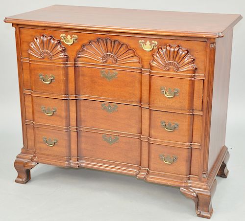 Fineberg Custom Mahogany Chest, having triple shell carved block front. height 36 1/2 inches, width 41 1/2 inches, top 22" x 44 1/2".