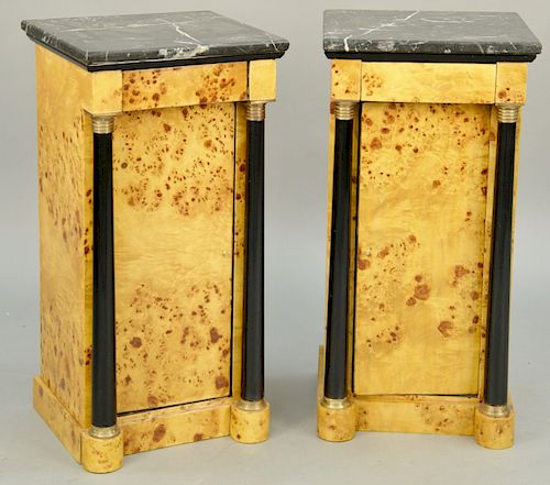 Pair of Empire Style Bar/Wood Half Commodes, with black marble tops over drawer and door, 20th century. height 31 1/2 inches, top: 14 1/2" x 15 1/2."