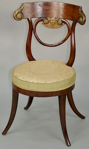 Baltic Parcel Gilt Mahogany Music Chair, early 19th century, with mask face central back, metal tag under seat stamped PA - 6216. height 34 1/2 inches