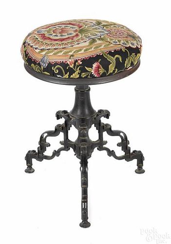 Victorian swivel stool with cast iron base, 20''h.