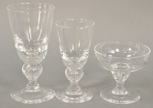 Set of Steuben Crystal Stems, thirty-six total pieces, baluster form set of twelve waters, twelve wines and twelve champagnes. heights 6 7/8 inches, 5