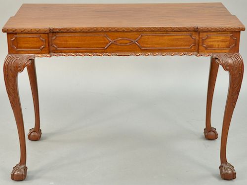 Margolis Custom Mahogany Chippendale Style Console Table, having shaped top with carved edge over panel molded frieze with gadrooned bottom edge on ca