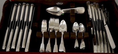 Sterling Silver Flatware, 83 total pieces, three patterns, twelve large tablespoons, twelve tablespoons, twelve teaspoons, twelve dinner forks, twelve