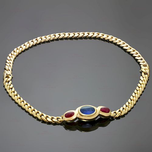 BULGARI Classic Sapphire Ruby 18k Yellow Gold Link Interchangeable Bracelet Necklace