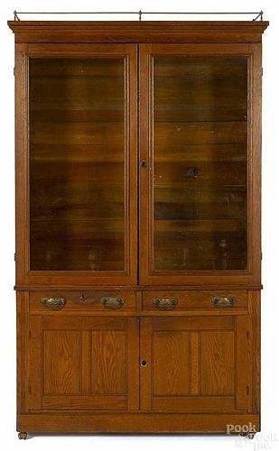Oak display cabinet, ca. 1900, 80 1/2'' h., 46'' w.
