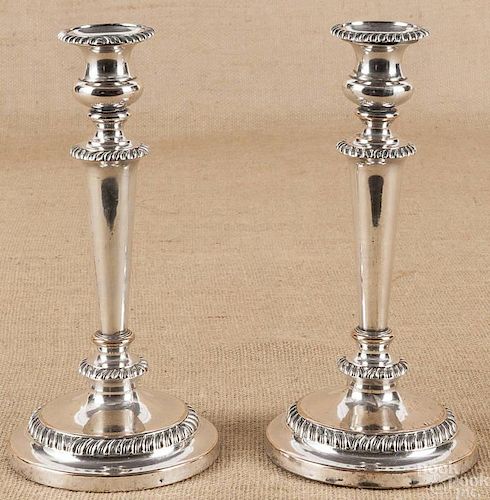 Pair of Sheffield silver plated candlesticks, 19t