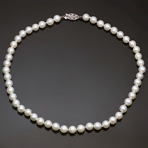 Cultured Pearl Strand 14k White Gold Clasp Necklace