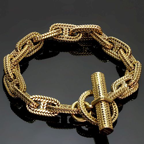 HERMES George L'Enfant Chain d'Ancre 18K Yellow Gold Medium Bracelet