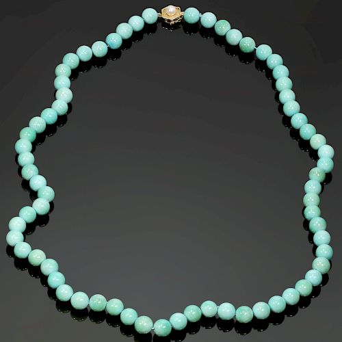 Natural Turquoise Cultured Pearl Yellow Gold Bead Necklace GIA
