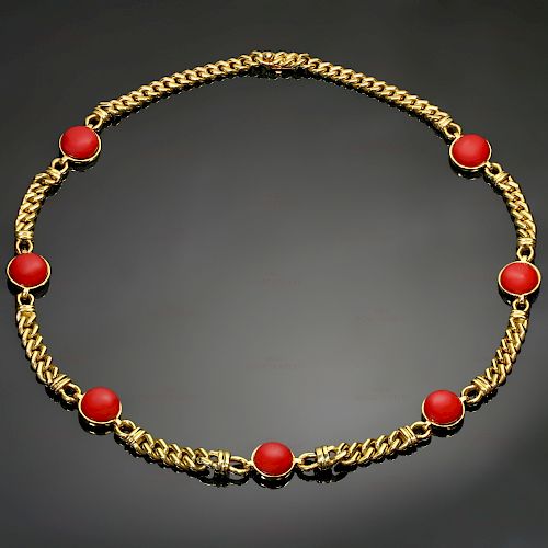 Red Quartz 18k Yellow Gold Curb Chain Italian Necklace