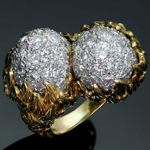 TIFFANY & CO. Diamond Yellow Gold Platinum Double Acorn Ring