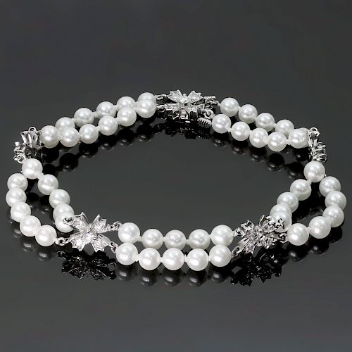 TIFFANY & CO. Floret Flourishes Diamond Platinum Pearl Bracelet