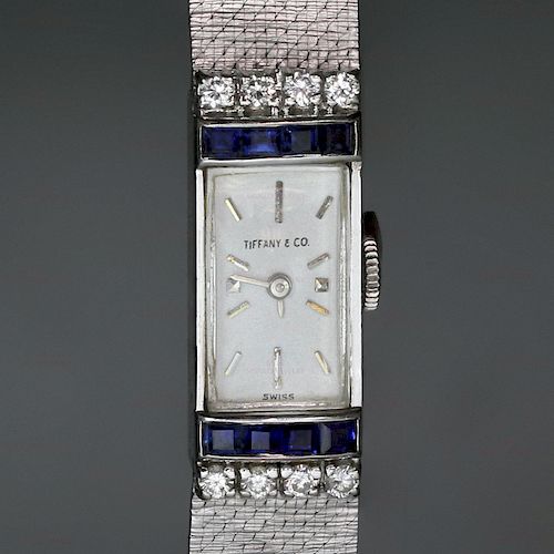 TIFFANY & CO. Vintage Diamond Blue Sapphire White Gold Watch 1960s