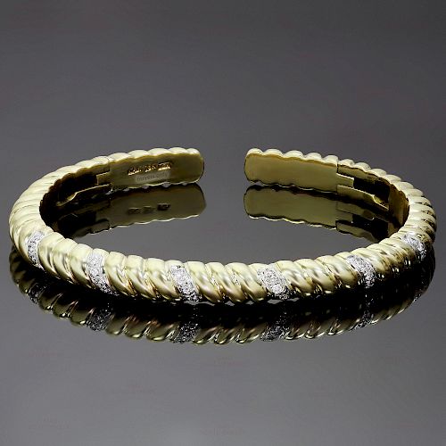 VAN CLEEF & ARPELS Diamond Two-Tone 18k Yellow Gold Cuff Bracelet